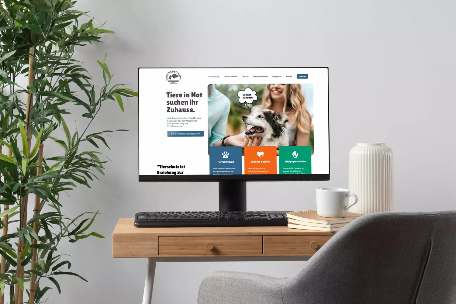 Professionelle Website für einen Tierschutzverein, dargstellt auf einem Deskop